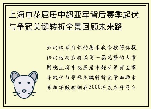 上海申花屈居中超亚军背后赛季起伏与争冠关键转折全景回顾未来路